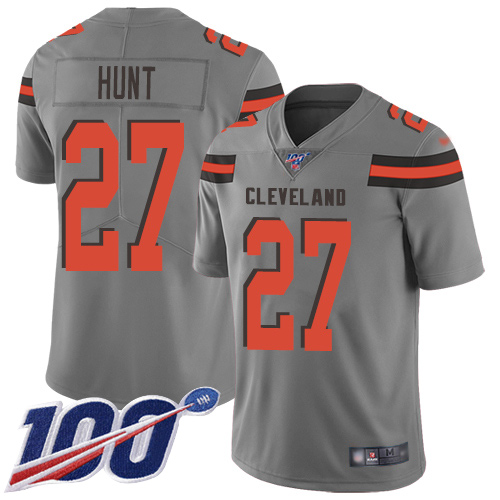 Cleveland Browns #27 Kareem Hunt Gray Men's Stitched Limited Inverted Legend 100th Season Jersey Men's cheap jerseys for sale - CheapJerseys.Shop