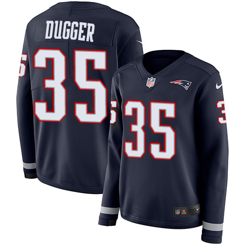 New England Patriots #35 Kyle Dugger Navy Blue Team Color Women's Stitched Limited Therma Long Sleeve Jersey Womens cheap jerseys for sale - CheapJerseys.Shop