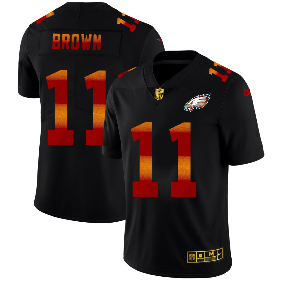 Philadelphia Eagles #11 A.J. Brown Men's Black Red Orange Stripe Vapor Limited Jersey cheap jerseys for sale - CheapJerseys.Shop