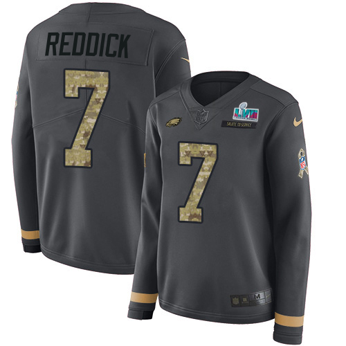 Eagles #7 Haason Reddick Anthracite Salute To Service Super Bowl LVII Patch Women's Stitched Limited Therma Long Sleeve Jersey cheap jerseys for sale - CheapJerseys.Shop