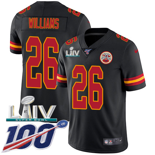 Kansas City Chiefs #26 Damien Williams Black Super Bowl LIV 2020 Youth Stitched Limited Rush 100th Season Jersey Youth cheap jerseys for sale - CheapJerseys.Shop