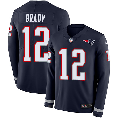 Patriots #12 Tom Brady Navy Blue Team Color Men's Stitched Limited Therma Long Sleeve Jersey cheap jerseys for sale - CheapJerseys.Shop