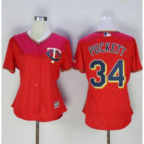 Minnesota Twins #34 Kirby Puckett Red Women's Alternate Stitched Jersey Womens cheap jerseys for sale - CheapJerseys.Shop