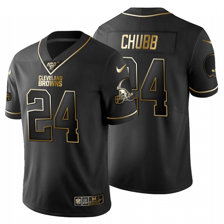 Cleveland Browns #24 Nick Chubb Men's Black Golden Limited 100 Jersey cheap jerseys for sale - CheapJerseys.Shop