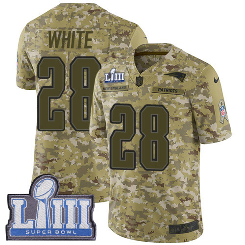 New England Patriots #28 James White Camo Super Bowl LIII Bound Men's Stitched Limited 2018 Salute To Service Jersey Men's cheap jerseys for sale - CheapJerseys.Shop