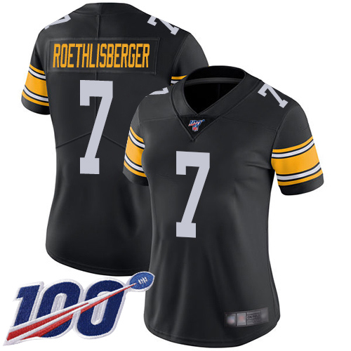 Pittsburgh Steelers #7 Ben Roethlisberger Black Alternate Women's Stitched 100th Season Vapor Limited Jersey Womens cheap jerseys for sale - CheapJerseys.Shop