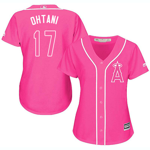 Los Angeles Angels #17 Shohei Ohtani Pink Fashion Women's Stitched Jersey Womens cheap jerseys for sale - CheapJerseys.Shop