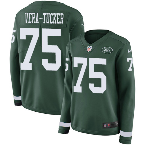 New York Jets #75 Alijah Vera-Tucker Green Team Color Women's Stitched Limited Therma Long Sleeve Jersey Womens cheap jerseys for sale - CheapJerseys.Shop