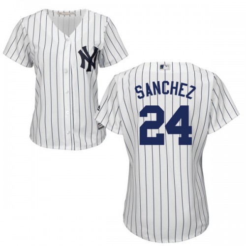 New York Yankees #24 Gary Sanchez White Strip Women's Home Stitched Jersey Womens cheap jerseys for sale - CheapJerseys.Shop
