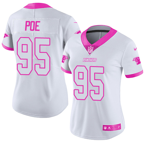 Carolina Panthers #95 Dontari Poe White/Pink Women's Stitched Limited Rush Fashion Jersey Womens cheap jerseys for sale - CheapJerseys.Shop