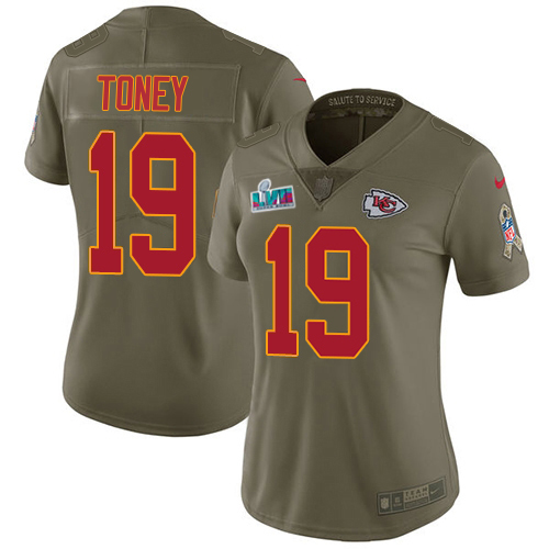 Chiefs #19 Kadarius Toney Olive Super Bowl LVII Patch Women's Stitched Limited 2017 Salute To Service Jersey cheap jerseys for sale - CheapJerseys.Shop