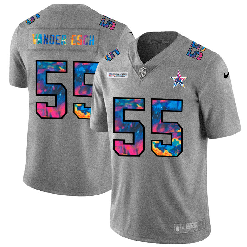 Dallas Cowboys #55 Leighton Vander Esch Men's Multi-Color 2020 Crucial Catch Jersey Greyheather cheap jerseys for sale - CheapJerseys.Shop