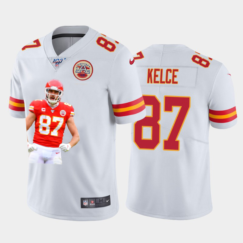 Kansas City Chiefs #87 Travis Kelce Team Hero 7 Vapor Limited 100 Jersey White Golden cheap jerseys for sale - CheapJerseys.Shop