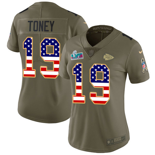 Chiefs #19 Kadarius Toney Olive/USA Flag Super Bowl LVII Patch Women's Stitched Limited 2017 Salute To Service Jersey cheap jerseys for sale - CheapJerseys.Shop
