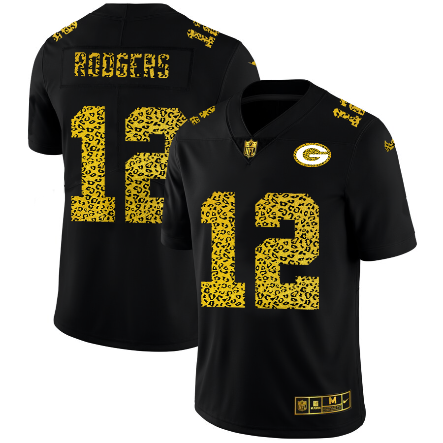 Green Bay Packers #12 Aaron Rodgers Men's Leopard Print Fashion Vapor Limited Jersey Black cheap jerseys for sale - CheapJerseys.Shop