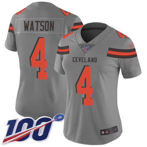Browns #4 Deshaun Watson Gray Women's Stitched Limited Inverted Legend 100th Season Jersey cheap jerseys for sale - CheapJerseys.Shop
