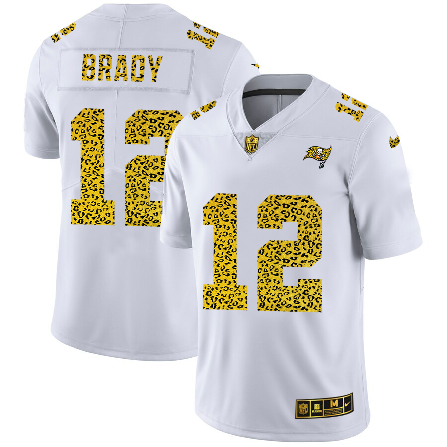 Tampa Bay Buccaneers #12 Tom Brady Men's Flocked Leopard Print Vapor Limited Jersey White cheap jerseys for sale - CheapJerseys.Shop