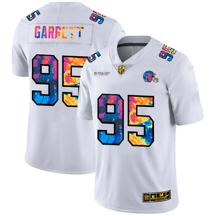 Cleveland Browns #95 Myles Garrett Men's White Multi-Color 2020 Crucial Catch Limited Jersey cheap jerseys for sale - CheapJerseys.Shop