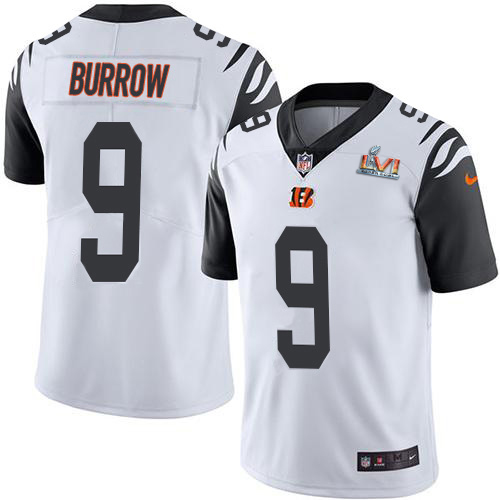 Bengals #9 Joe Burrow White Super Bowl LVI Patch Youth Stitched Limited Rush Jersey cheap jerseys for sale - CheapJerseys.Shop