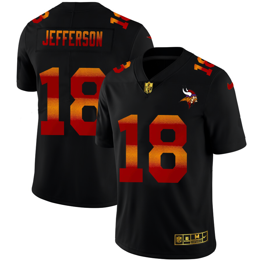 Minnesota Vikings #18 Justin Jefferson Men's Black Red Orange Stripe Vapor Limited Jersey cheap jerseys for sale - CheapJerseys.Shop