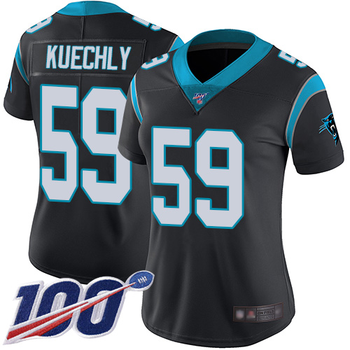 Carolina Panthers #59 Luke Kuechly Black Team Color Women's Stitched 100th Season Vapor Limited Jersey Womens cheap jerseys for sale - CheapJerseys.Shop