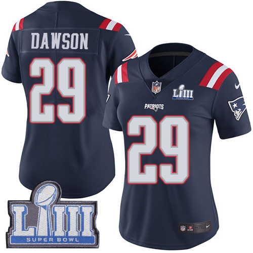 New England Patriots #29 Duke Dawson Navy Blue Super Bowl LIII Bound Women's Stitched Limited Rush Jersey Womens cheap jerseys for sale - CheapJerseys.Shop