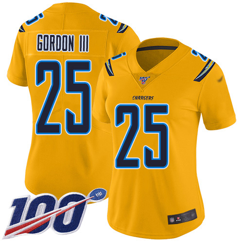Los Angeles Chargers #25 Melvin Gordon III Gold Women's Stitched Limited Inverted Legend 100th Season Jersey Womens cheap jerseys for sale - CheapJerseys.Shop