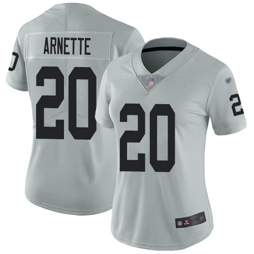 Las Vegas Raiders #20 Damon Arnette Silver Women's Stitched Limited Inverted Legend Jersey Womens cheap jerseys for sale - CheapJerseys.Shop