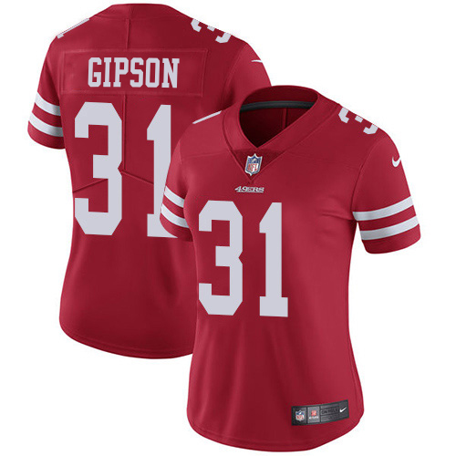 49ers #31 Tashaun Gipson Red Team Color Women's Stitched Vapor Untouchable Limited Jersey cheap jerseys for sale - CheapJerseys.Shop
