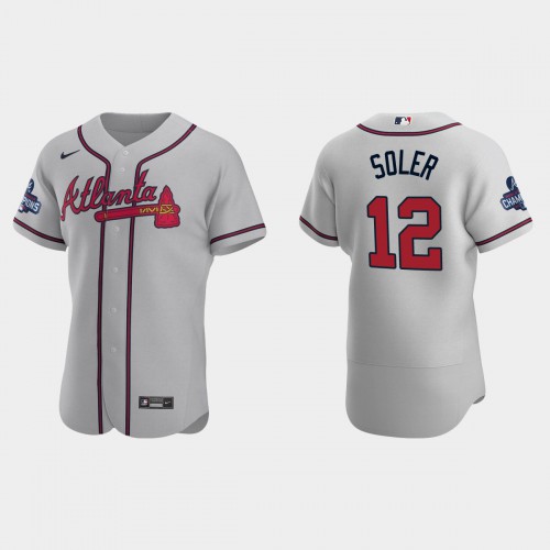 Atlanta Atlanta Braves #12 Jorge Soler Men's 2021 World Series Champions Patch Authentic Player Jersey - Gray Men's cheap jerseys for sale - CheapJerseys.Shop
