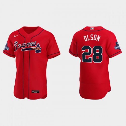 Atlanta Atlanta Braves #28 Matt Olson Men's 2021 World Series Champions Patch Authentic Player Jersey - Red Men's cheap jerseys for sale - CheapJerseys.Shop
