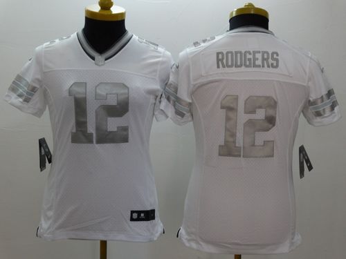 Packers #12 Aaron Rodgers White Women's Stitched Limited Platinum Jersey cheap jerseys for sale - CheapJerseys.Shop