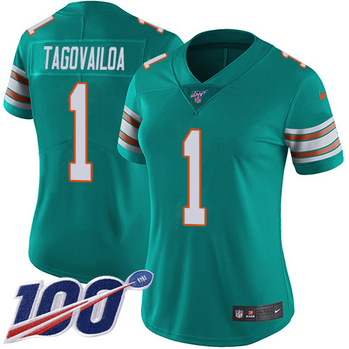 Dolphins #1 Tua Tagovailoa Aqua Green Alternate Women's Stitched 100th Season Vapor Untouchable Limited Jersey cheap jerseys for sale - CheapJerseys.Shop