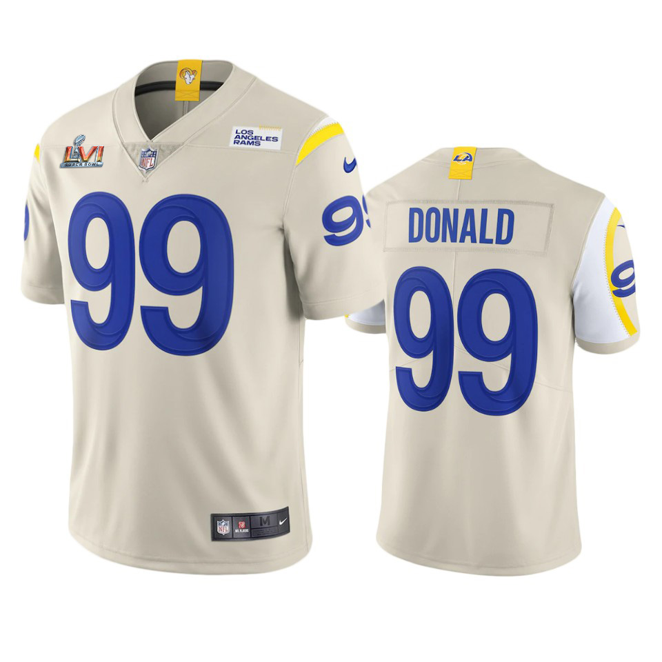 Los Angeles Rams #99 Aaron Donald Men's Super Bowl LVI Patch Vapor Limited Jersey - Bone cheap jerseys for sale - CheapJerseys.Shop