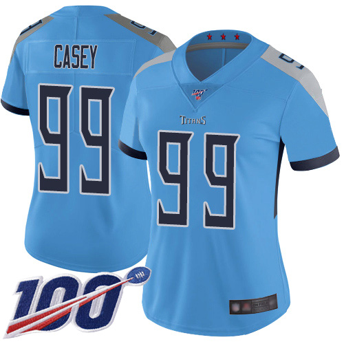 Tennessee Titans #99 Jurrell Casey Light Blue Alternate Women's Stitched 100th Season Vapor Limited Jersey Womens cheap jerseys for sale - CheapJerseys.Shop