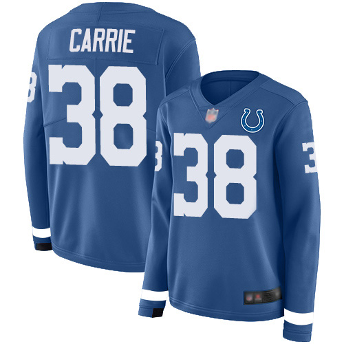 Indianapolis Colts #38 T.J. Carrie Royal Blue Team Color Women's Stitched Limited Therma Long Sleeve Jersey Womens cheap jerseys for sale - CheapJerseys.Shop