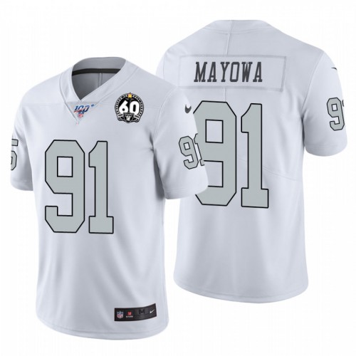 Las Vegas Raiders #91 Benson Mayowa White 60th Anniversary Patch Men's Stitched 100 Limited Color Rush Jersey Men's cheap jerseys for sale - CheapJerseys.Shop