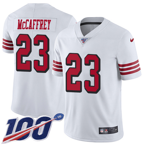 49ers #23 Christian McCaffrey White Rush Men's Stitched Limited 100th Season Jersey cheap jerseys for sale - CheapJerseys.Shop