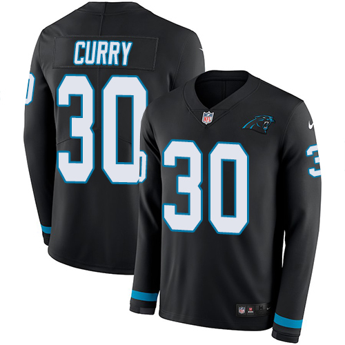 Carolina Panthers #30 Stephen Curry Black Team Color Men's Stitched Limited Therma Long Sleeve Jersey Men's cheap jerseys for sale - CheapJerseys.Shop