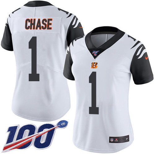Bengals #1 Ja'Marr Chase White Women's Stitched Limited Rush 100th Season Jersey cheap jerseys for sale - CheapJerseys.Shop