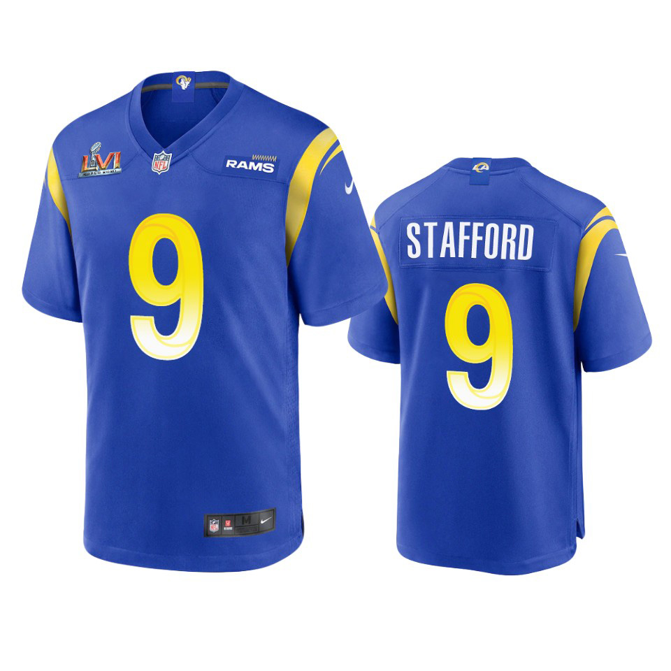 Los Angeles Rams #9 Matthew Stafford Men's Super Bowl LVI Patch Game Jersey - Royal cheap jerseys for sale - CheapJerseys.Shop