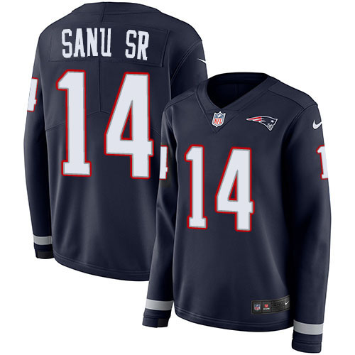 New England Patriots #14 Mohamed Sanu Sr Navy Blue Team Color Women's Stitched Limited Therma Long Sleeve Jersey Womens cheap jerseys for sale - CheapJerseys.Shop