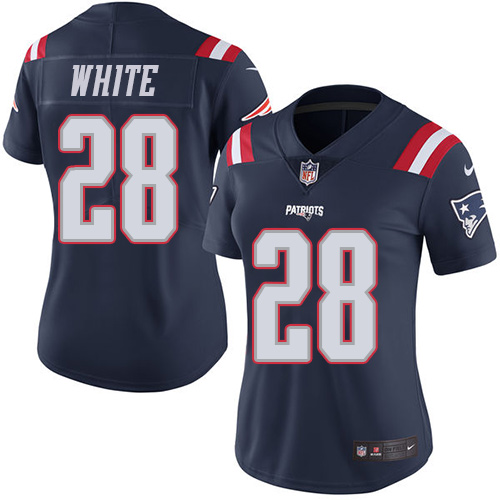 New England Patriots #28 James White Navy Blue Women's Stitched Limited Rush Jersey Womens cheap jerseys for sale - CheapJerseys.Shop
