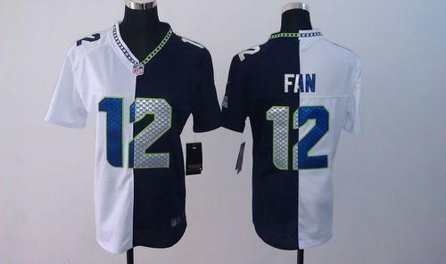 Seahawks #12 Fan Steel Blue/White Women's Stitched Elite Split Jersey cheap jerseys for sale - CheapJerseys.Shop
