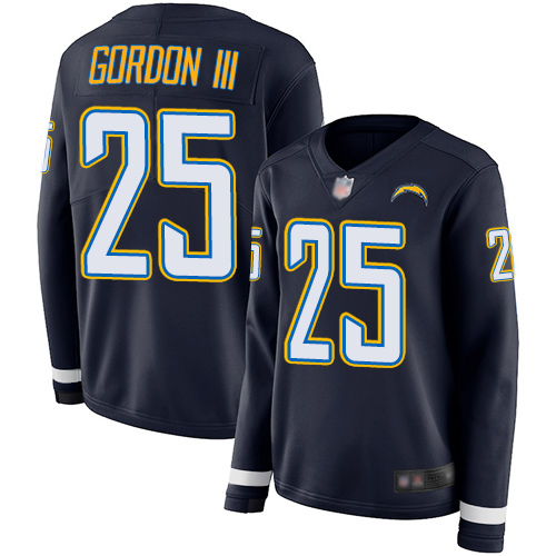 Los Angeles Chargers #25 Melvin Gordon III Navy Blue Team Color Women's Stitched Limited Therma Long Sleeve Jersey Womens cheap jerseys for sale - CheapJerseys.Shop