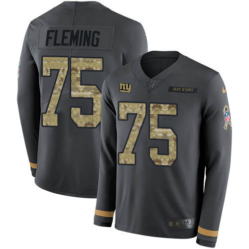 New York Giants #75 Cameron Fleming Anthracite Salute to Service Men's Stitched Limited Therma Long Sleeve Jersey Men's cheap jerseys for sale - CheapJerseys.Shop