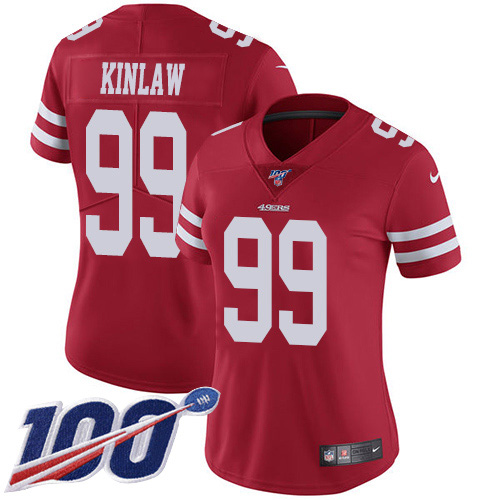 San Francisco 49ers #99 Javon Kinlaw Red Team Color Women's Stitched 100th Season Vapor Untouchable Limited Jersey Womens cheap jerseys for sale - CheapJerseys.Shop
