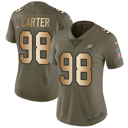 Eagles #98 Jalen Carter Olive/Gold Women's Stitched Limited 2017 Salute To Service Jersey cheap jerseys for sale - CheapJerseys.Shop