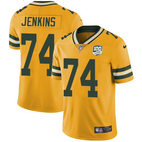 Green Bay Packers #74 Elgton Jenkins Yellow Men's 100th Season Stitched Limited Rush Jersey Men's cheap jerseys for sale - CheapJerseys.Shop