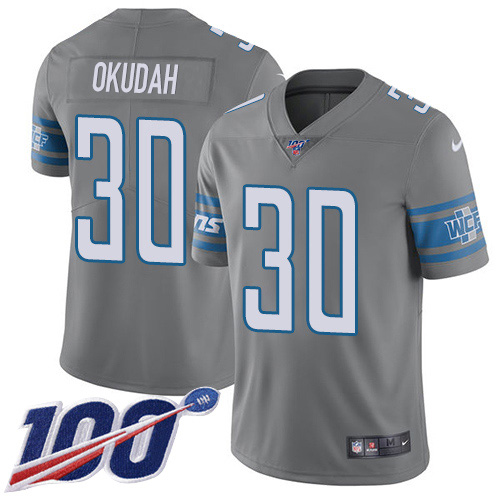 Detroit Lions #30 Jeff Okudah Gray Men's Stitched Limited Rush 100th Season Jersey Men's cheap jerseys for sale - CheapJerseys.Shop